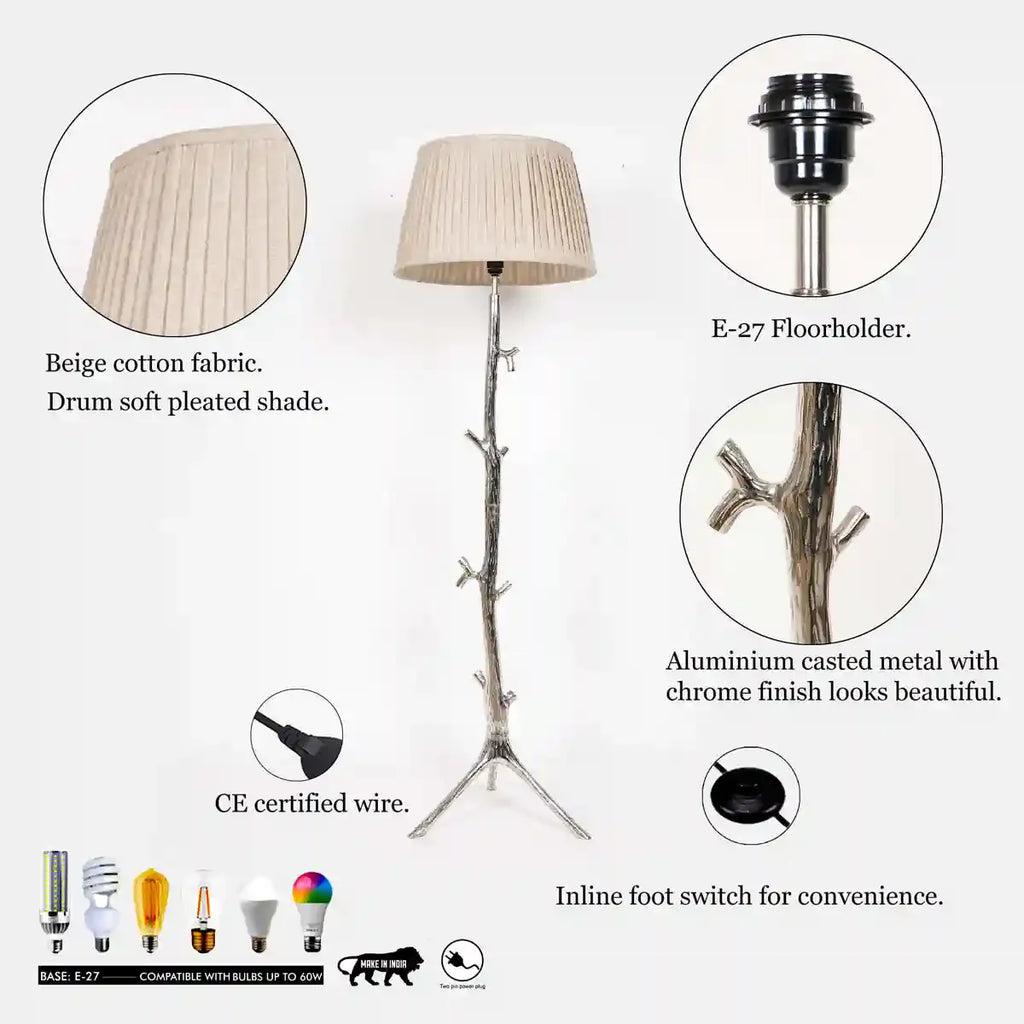 MORGAN Aluminium floor lamp With Printed Cotton Shade