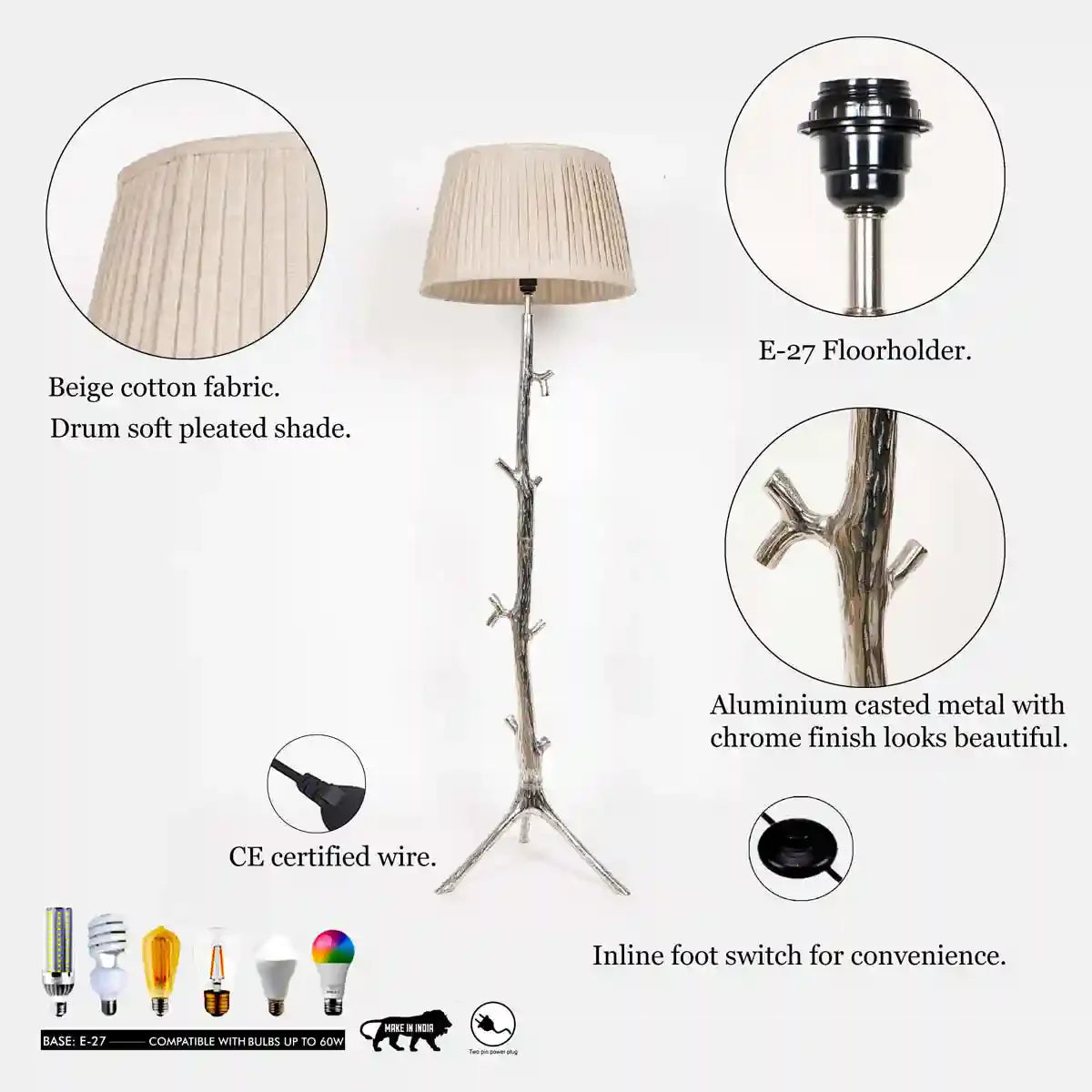 MORGAN Aluminium floor lamp With Printed Cotton Shade