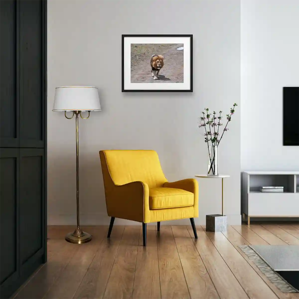 STIFFEL Pure Brass Floor Lamp With Off White Cotton Shade