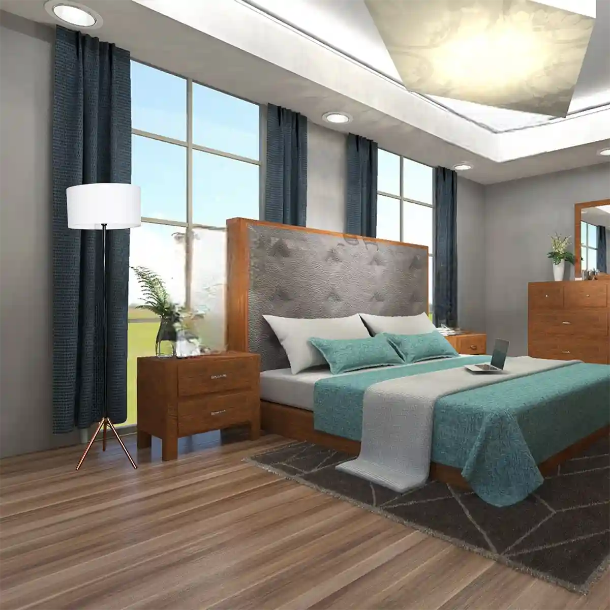 MIZUKO Matte Black and Copper Floor Lamp With Off White Cotton Shade