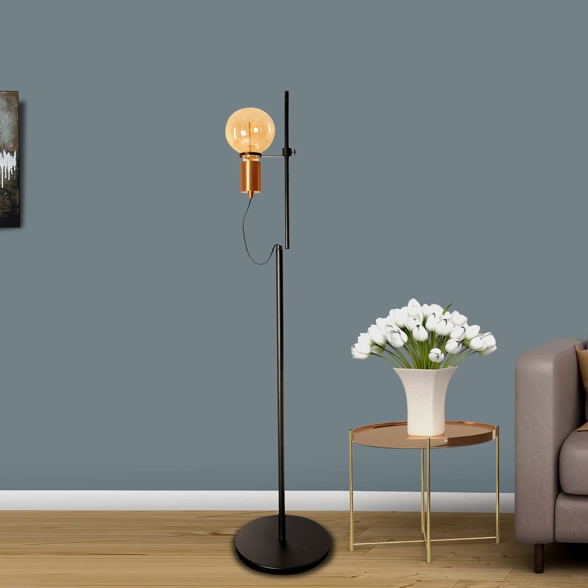 MALCOLM Adjustable Matte Black Floor Lamp