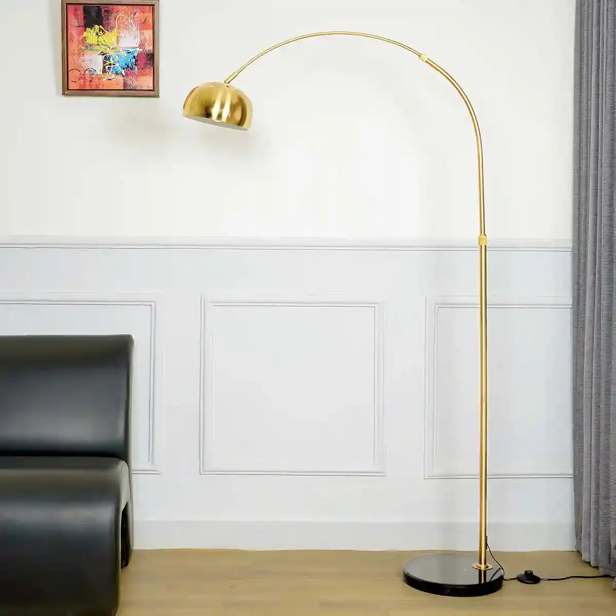 GALLOW Arc Single Light Floor Lamp in Black and Gold Finish