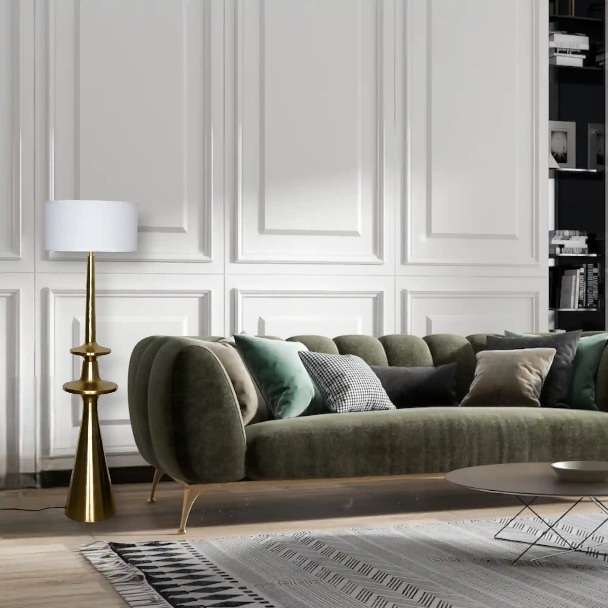 GLOUCESTER Metal Floor Lamp With White Cotton Shade