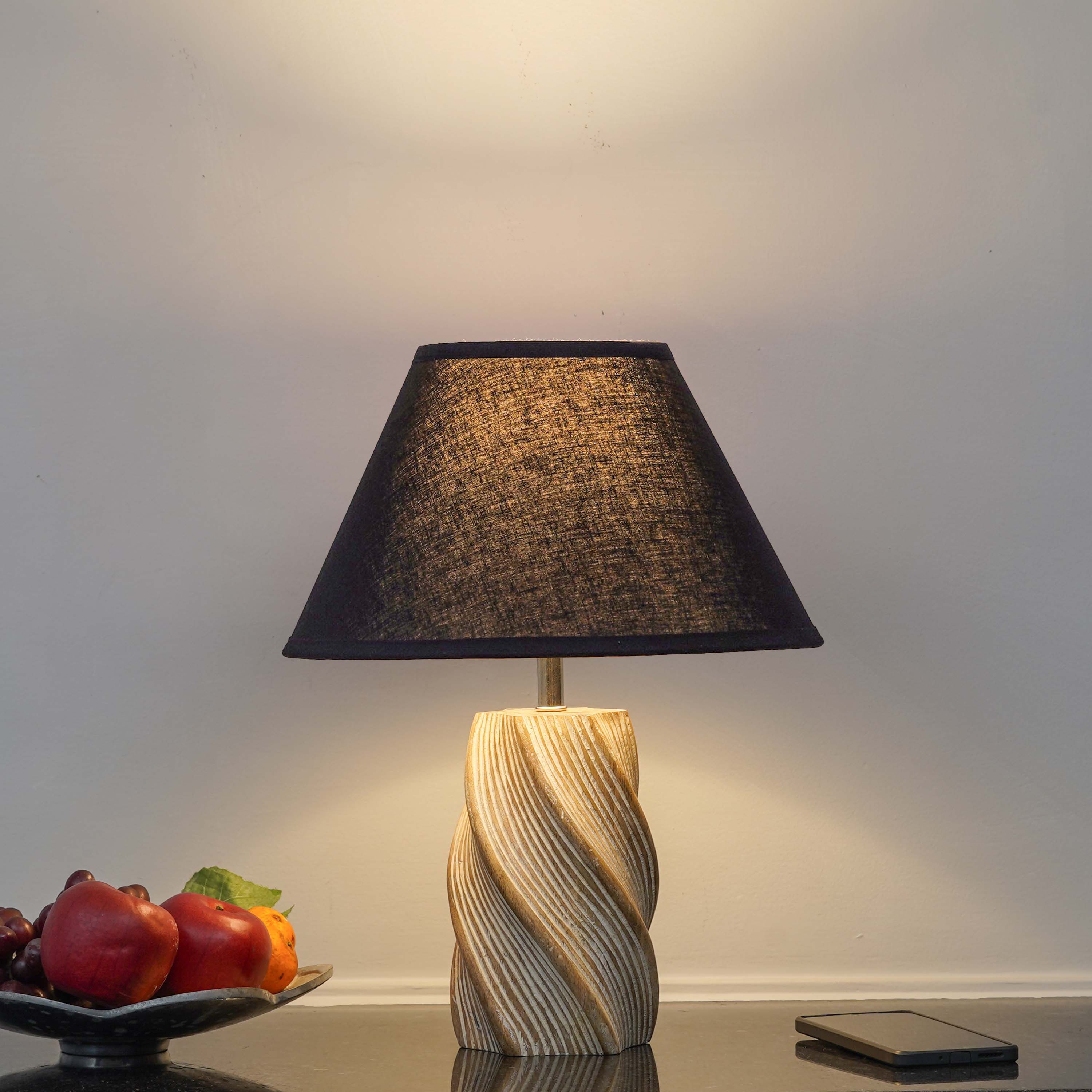 BURFORD Small Distress White Finish  Wood Table Lamp With Cotton Shade