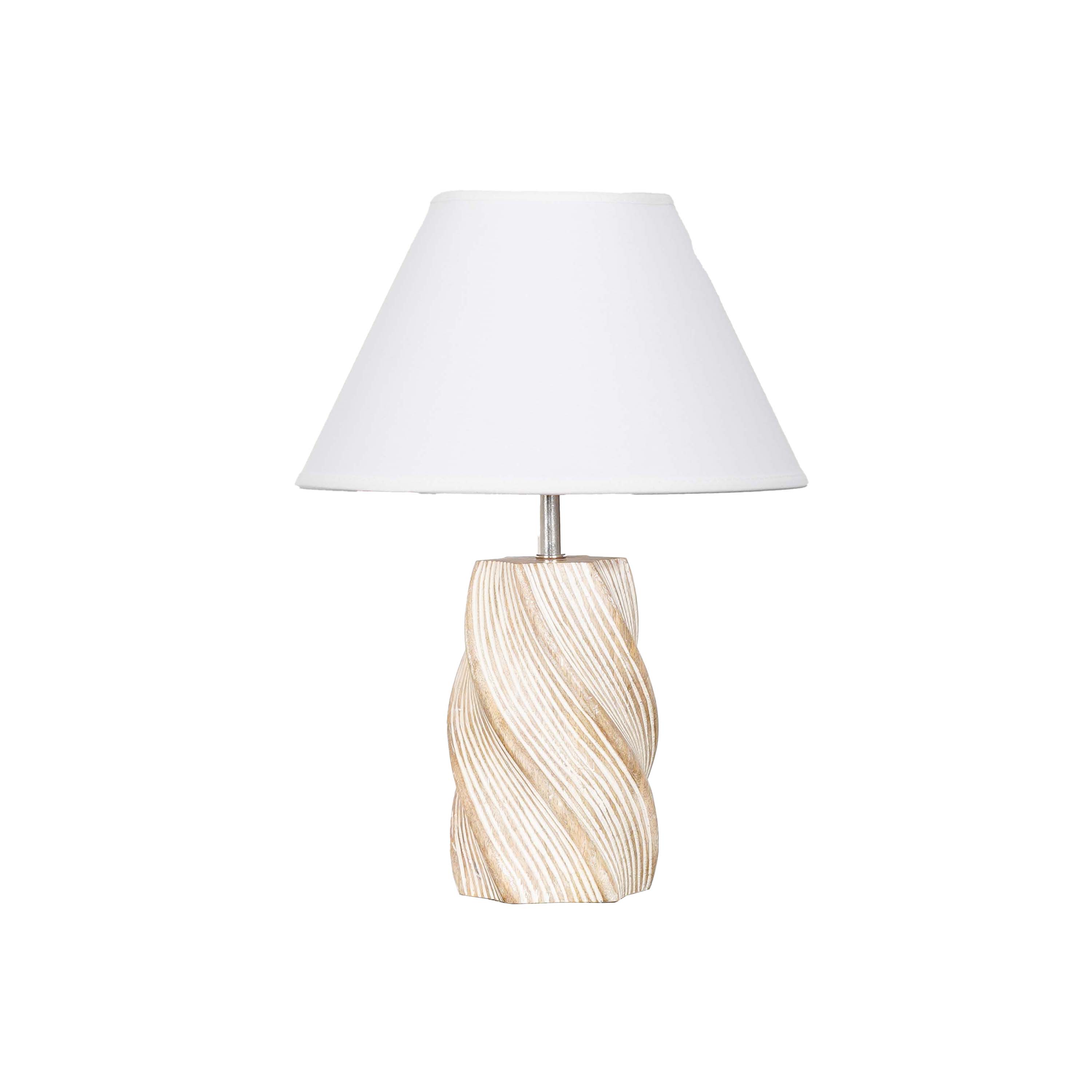 BURFORD Small Distress White Finish  Wood Table Lamp With Cotton Shade
