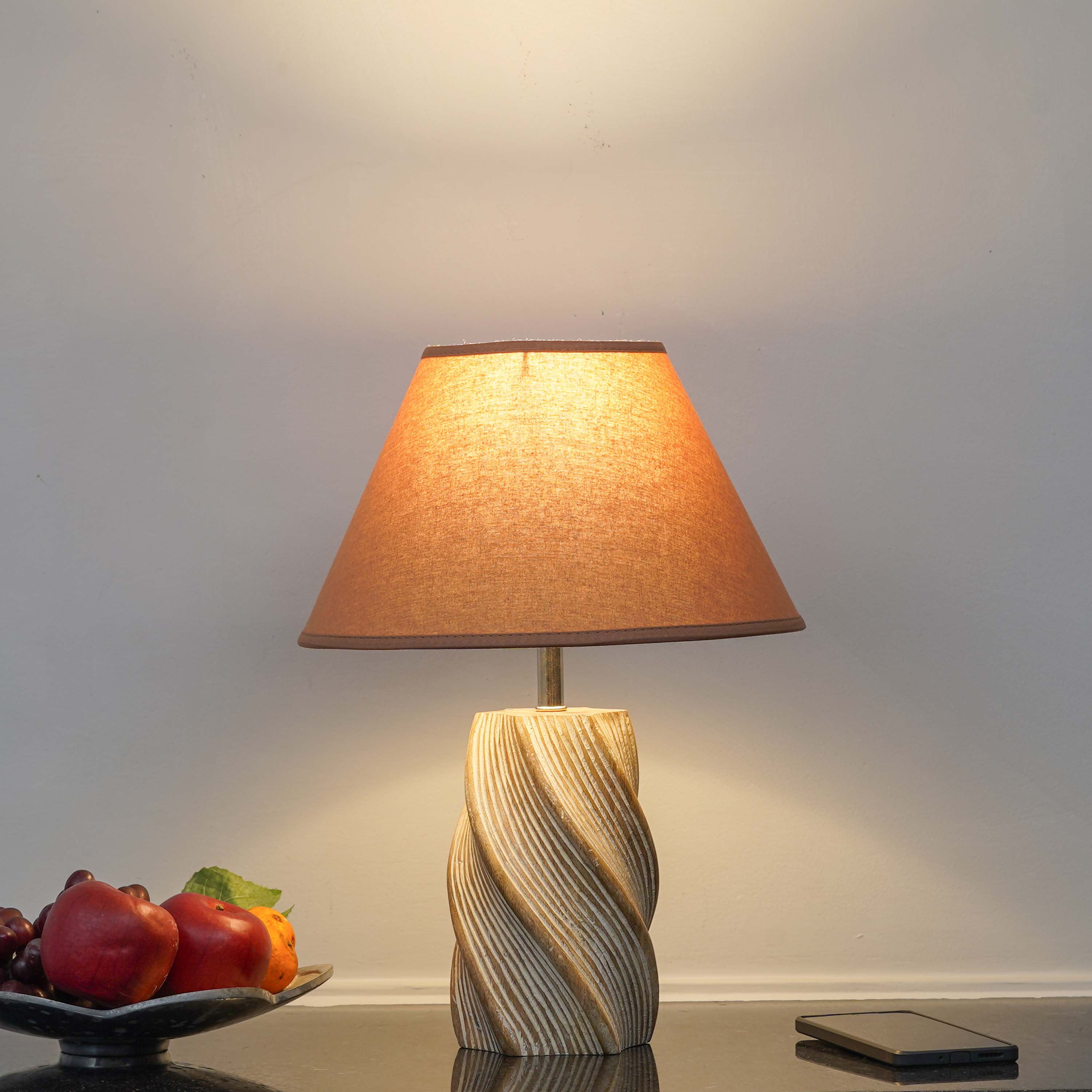 BURFORD Small Distress White Finish  Wood Table Lamp With Cotton Shade