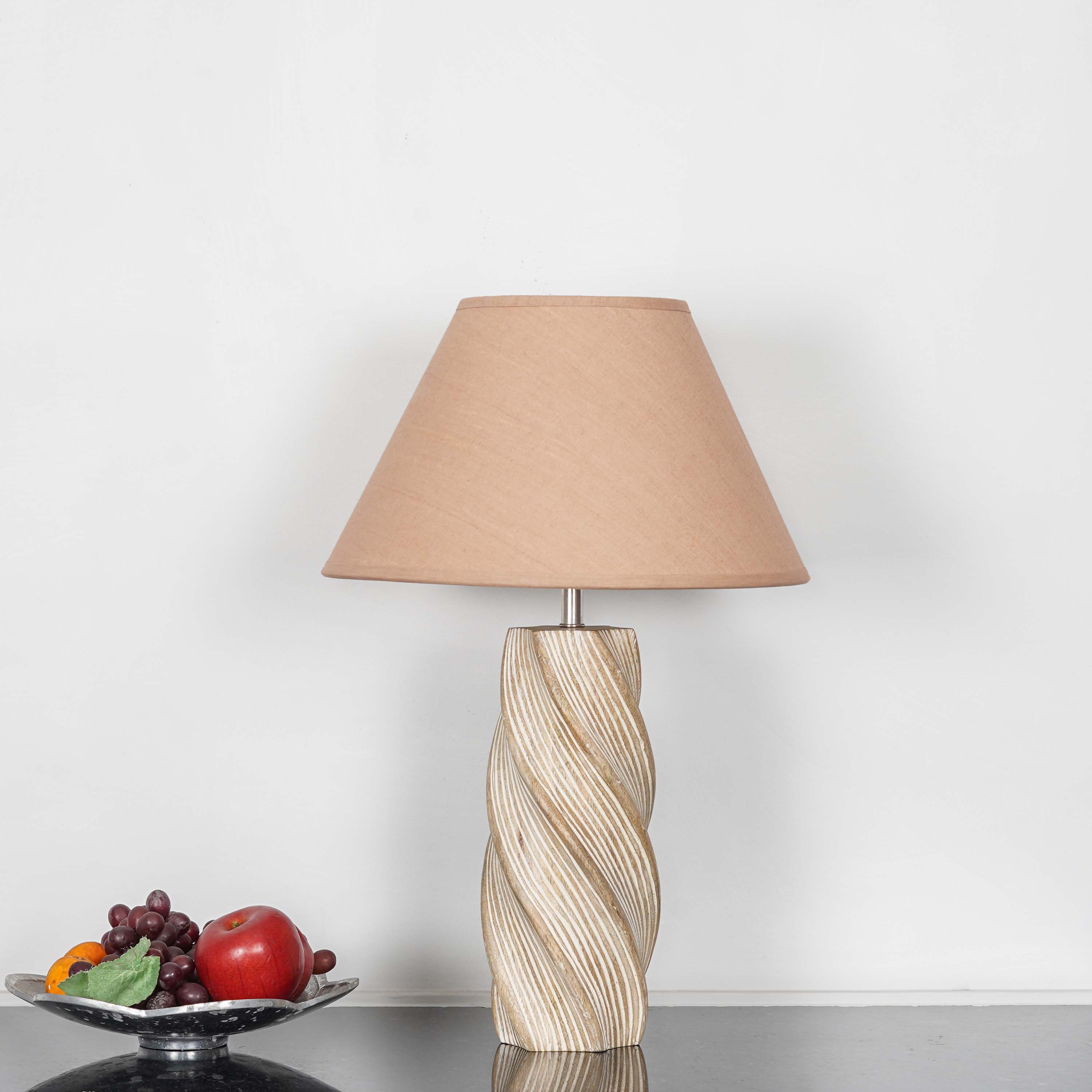 BURFORD  Distress White Finish  Wood Table Lamp With Beige Cotton Shade