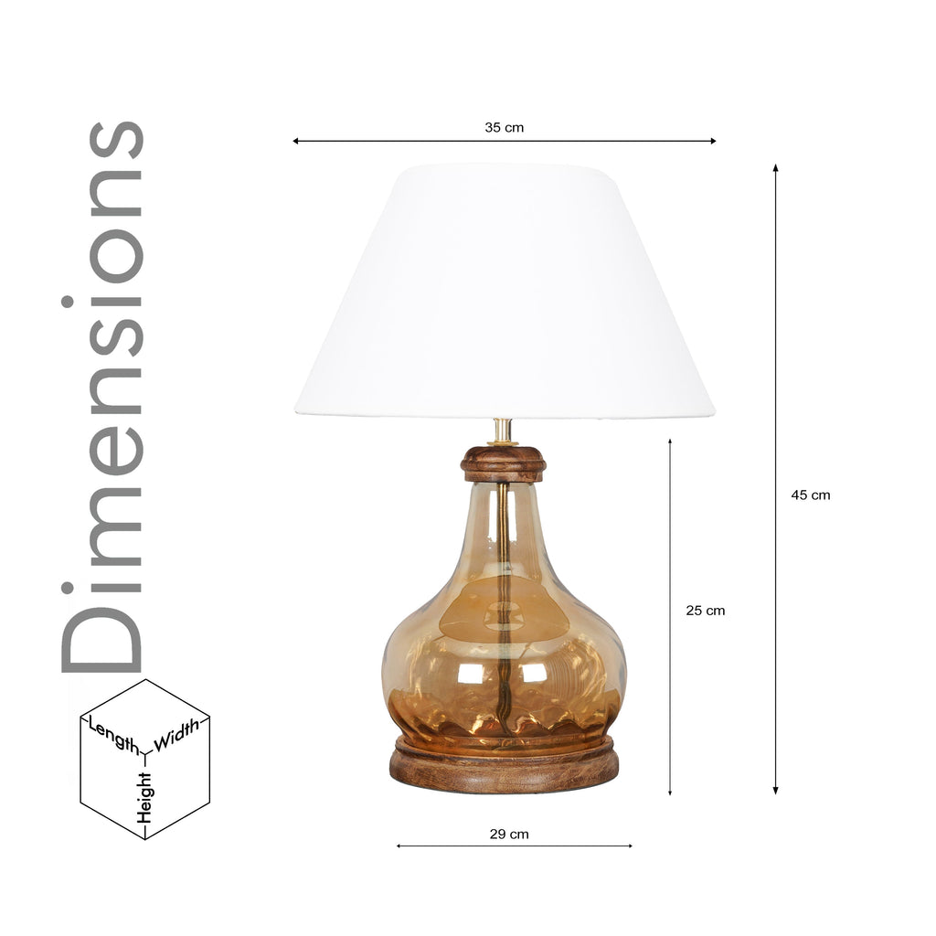 AYANA Brown Finish Wood And Amber  Glass Table Lamp With Beige Cotton Shade