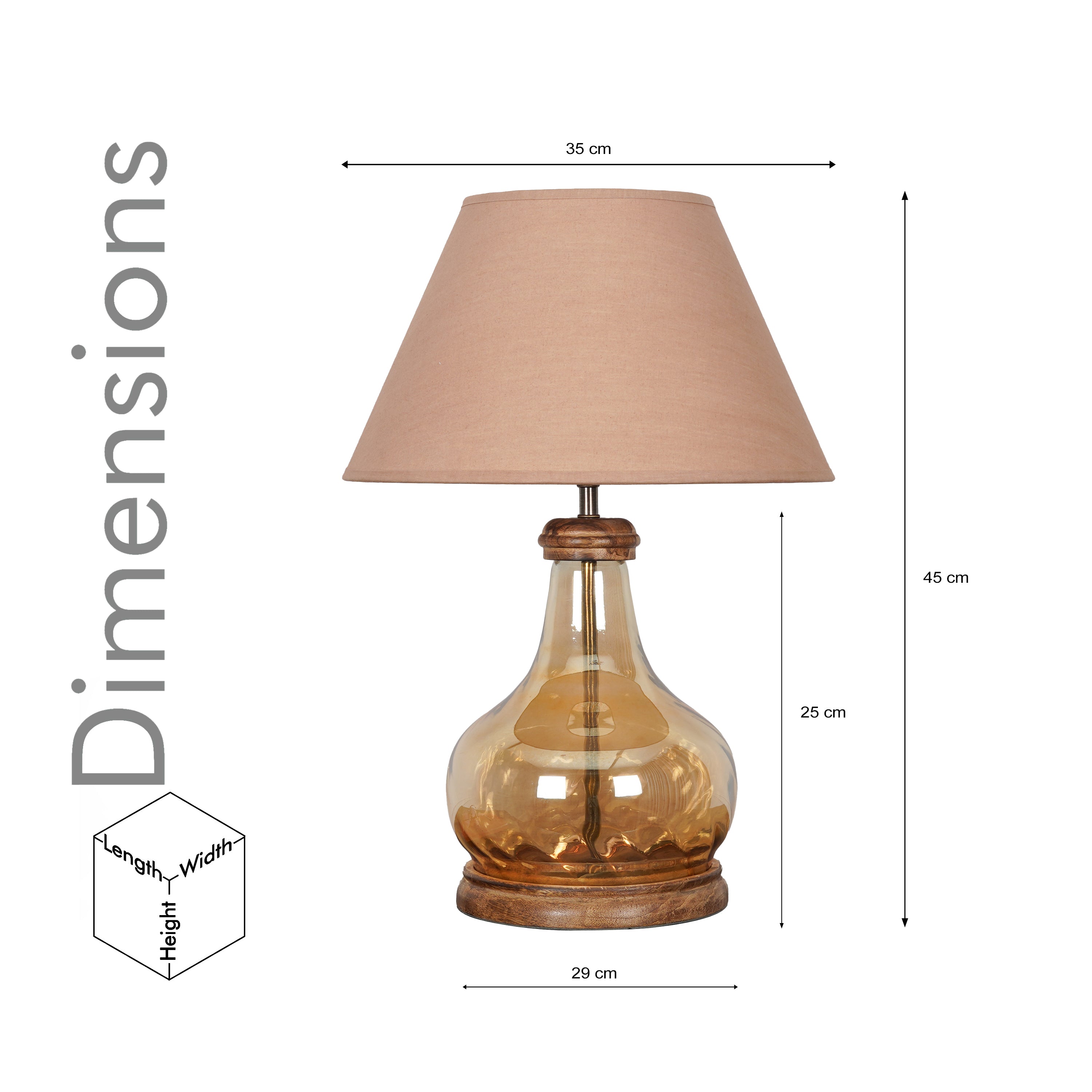 AYANA Brown Finish Wood And Amber  Glass Table Lamp With Beige Cotton Shade